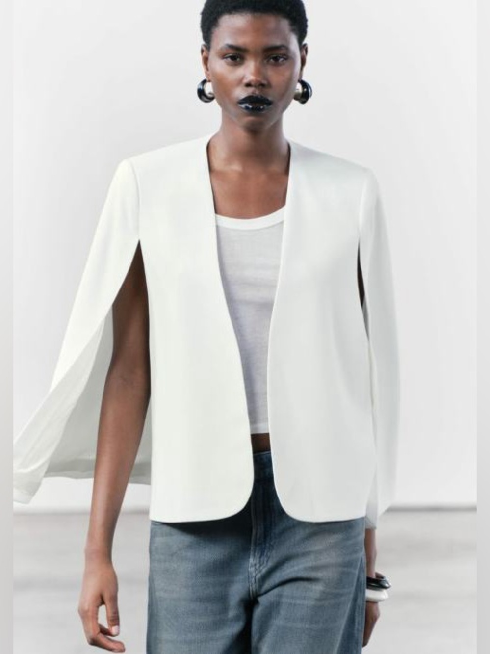 ZARA Cape Blazer White M Open Front NWT Trinny Power Jacket